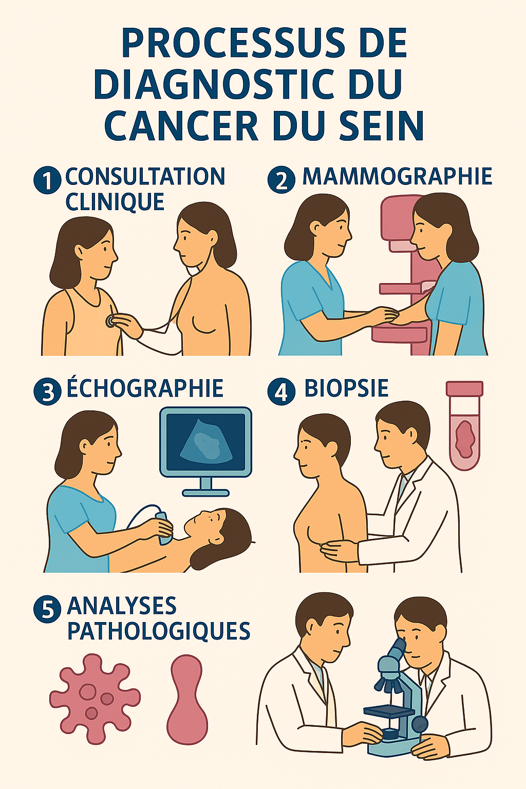 Processus de diagnostic du cancer du sein en 5 étapes principales