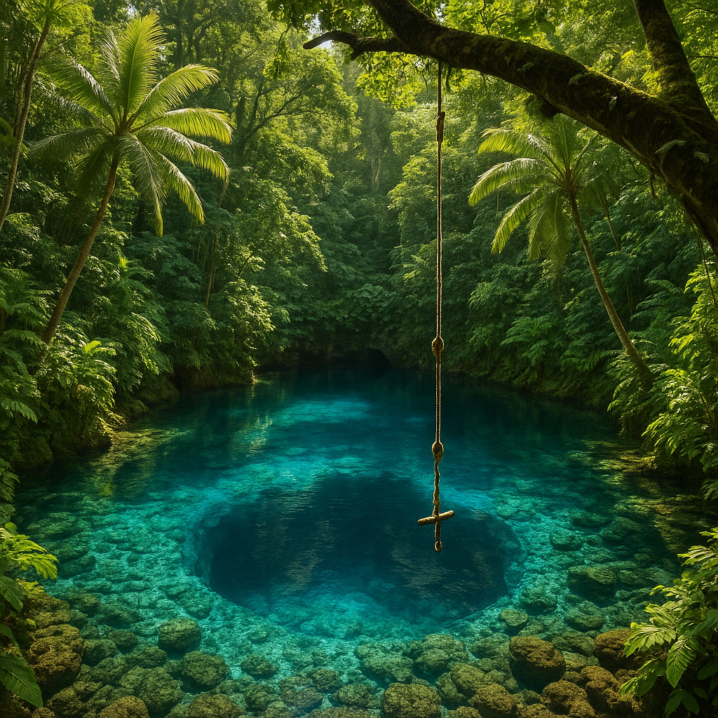 Vanuatu's famous blue holes offer pristine swimming and rope swing adventures