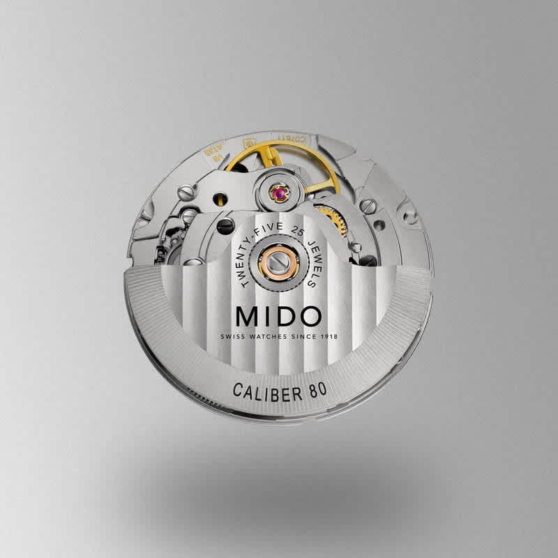 The Mido Caliber 80 automatic watch movement, a hallmark of the brand's mechanical watches