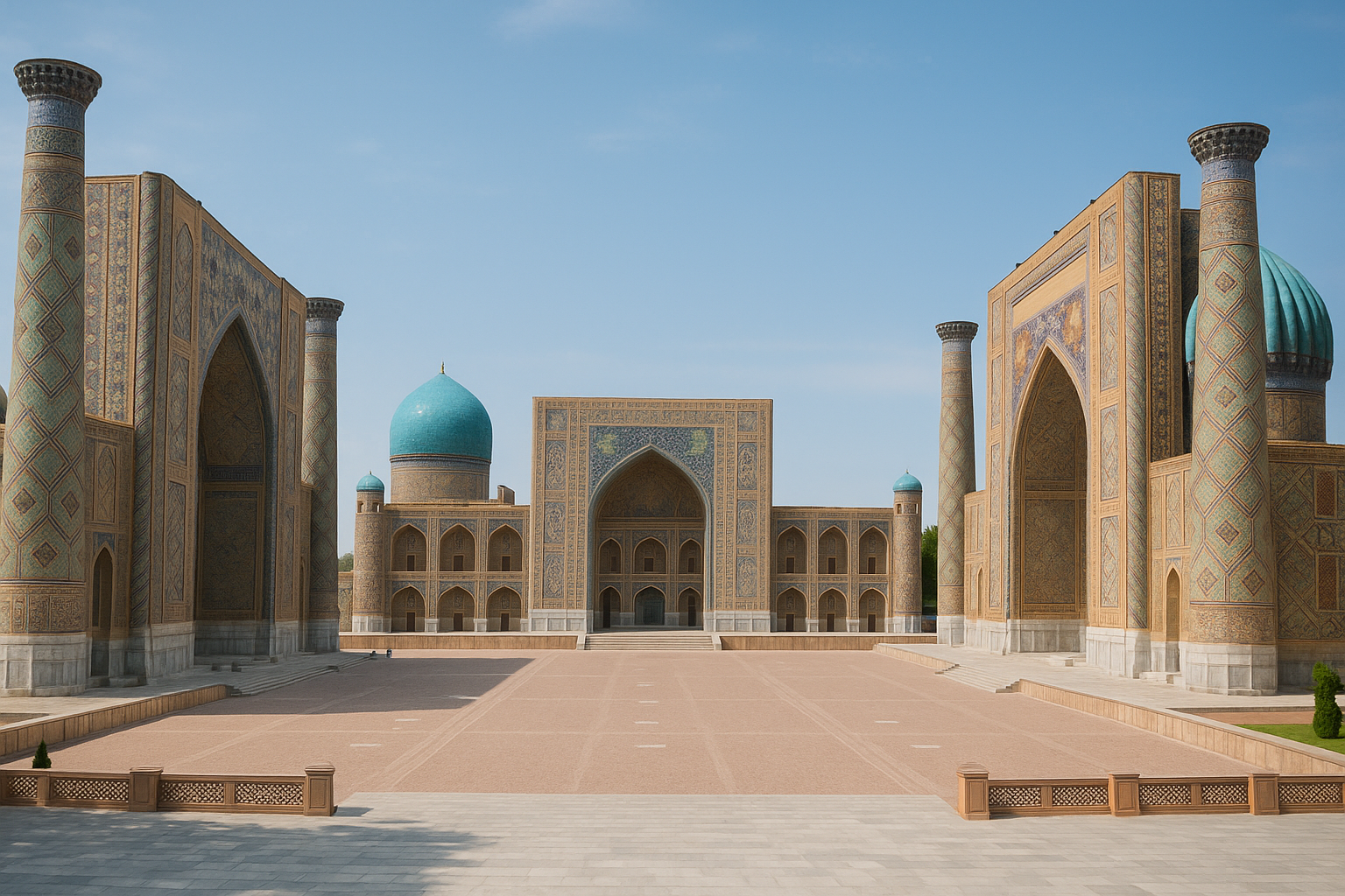 Stunning Registan Square in Samarkand showing intricate Islamic architecture