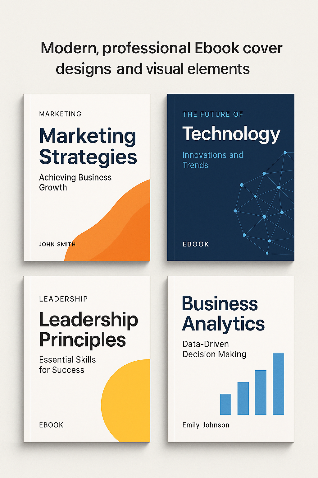 Professional eBook cover designs demonstrating typography and visual hierarchy principles