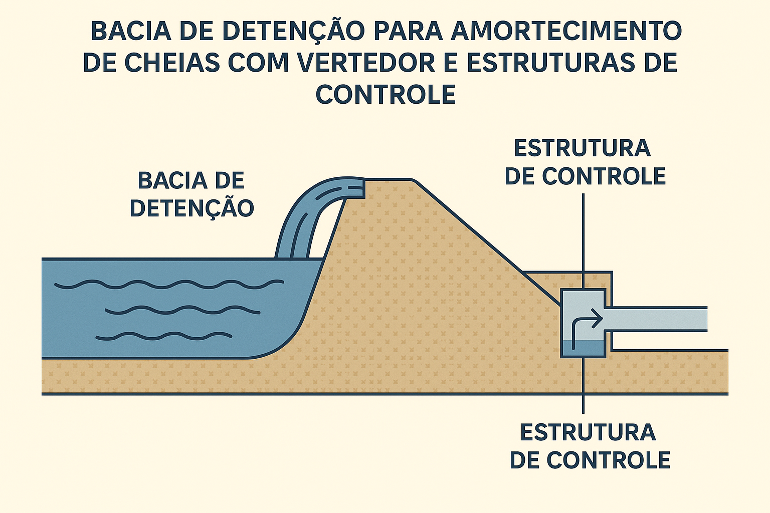 Corte de bacia de detenção para amortecimento de vazões