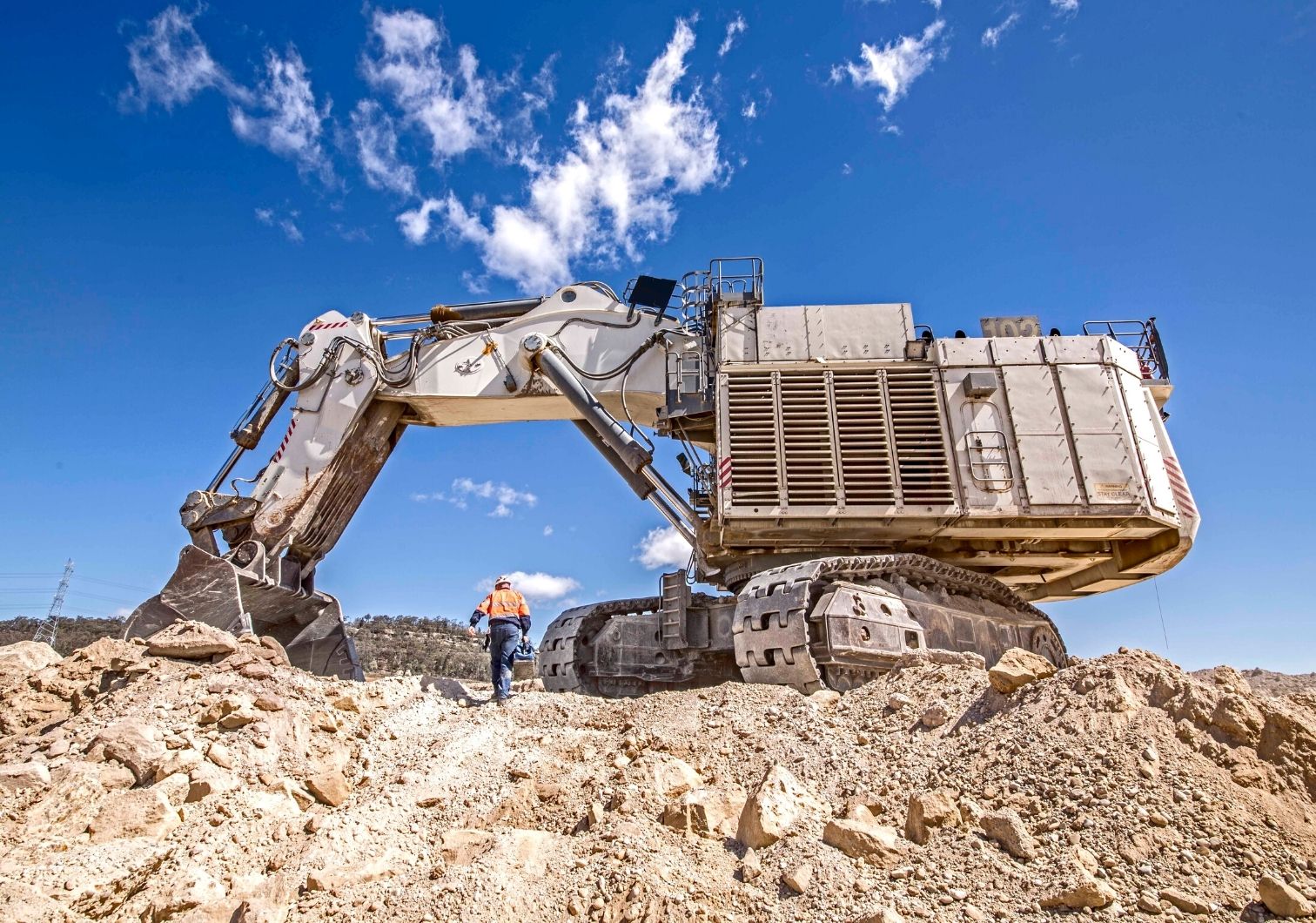 Advanced mining excavator on rocky terrain