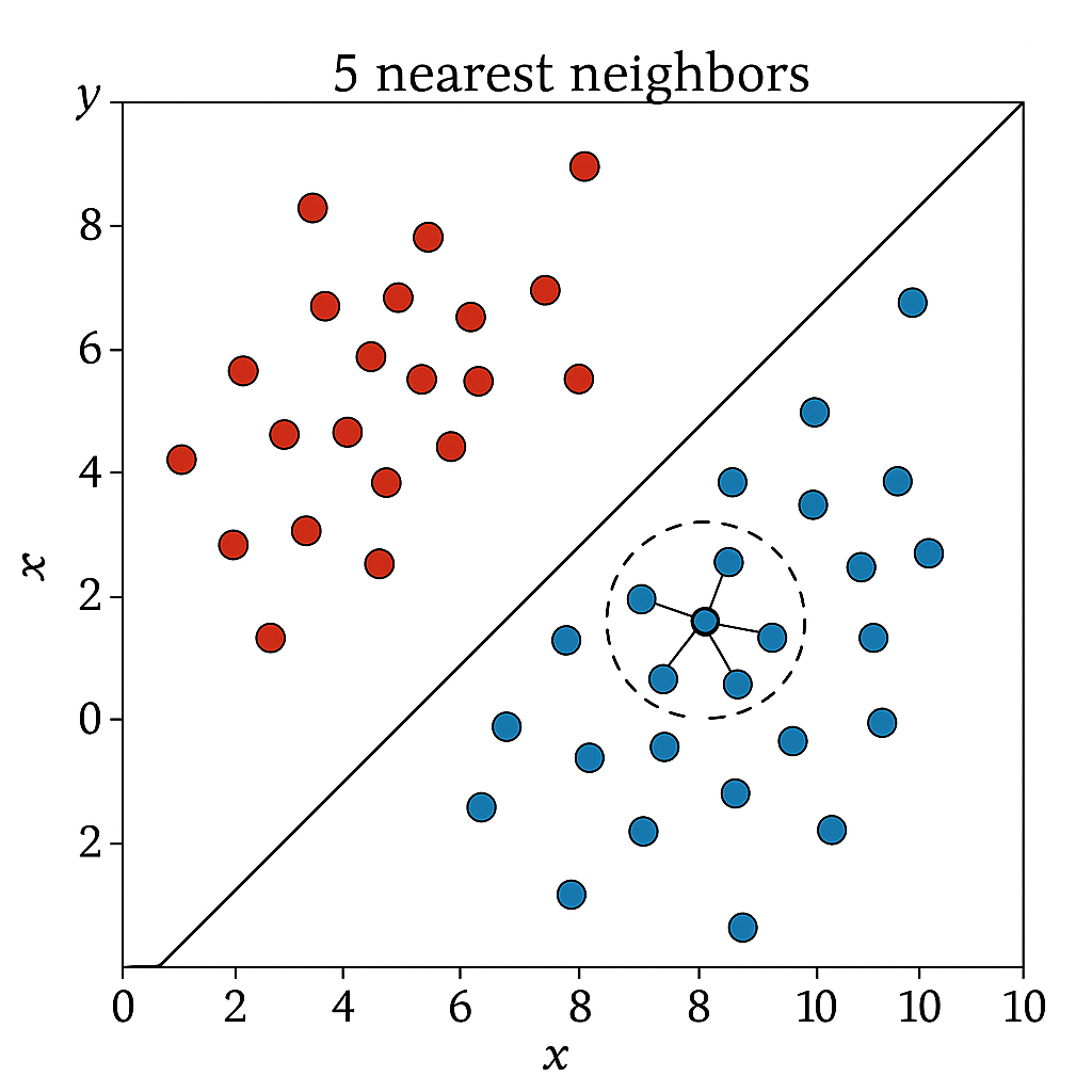 KNN classification: query point and neighbors