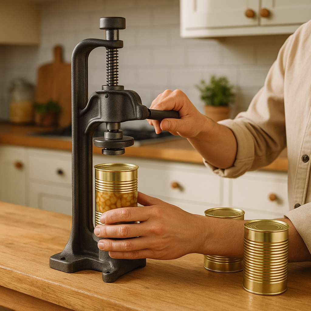 Ręczna zamykarka do puszek używana w warunkach domowych