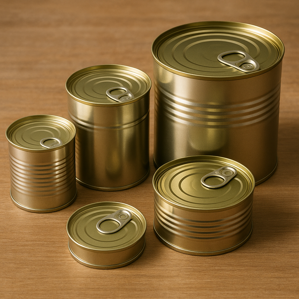 Różne typy i rozmiary puszek konserwowych z wieczkami