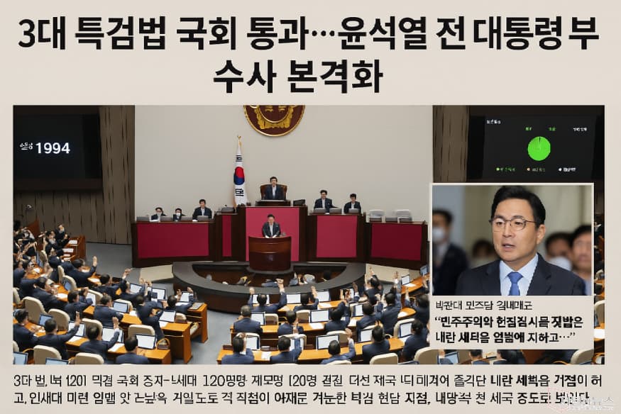 South Korean National Assembly passes 3 special prosecutor laws, initiating full-scale investigation of former President Yoon Seok-yeol and his spouse