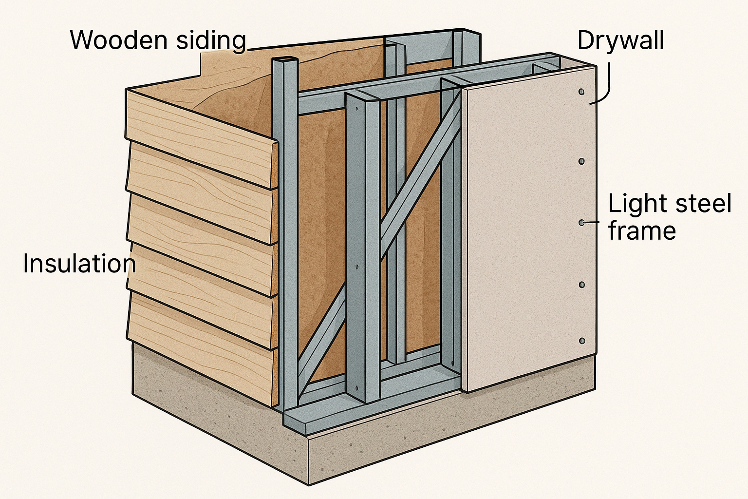 Dry construction: light steel frame with drywall