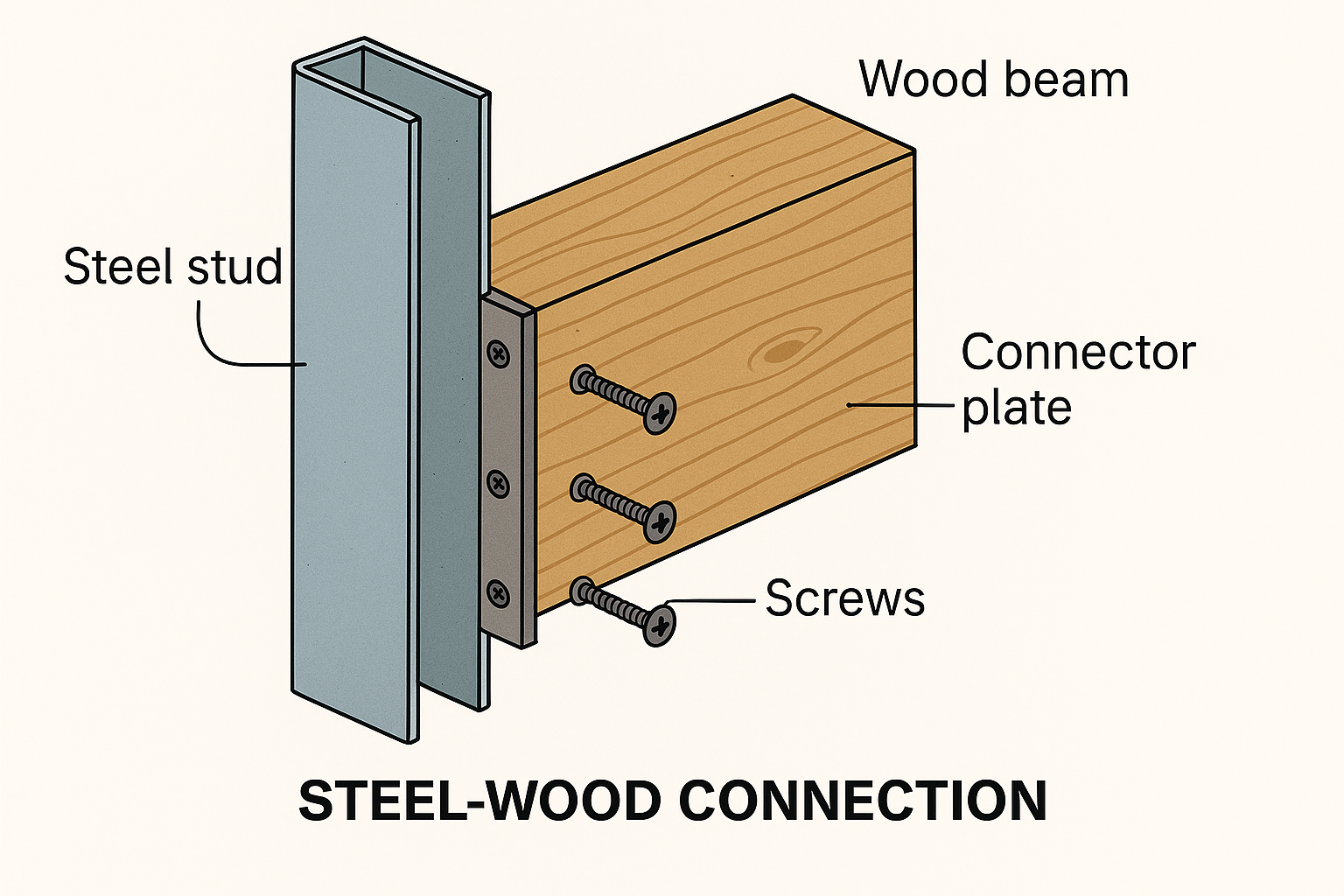 Detalhes de conexão aço-madeira