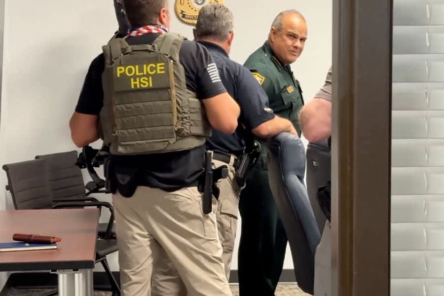 Law enforcement officers, including one from HSI police, during an operation