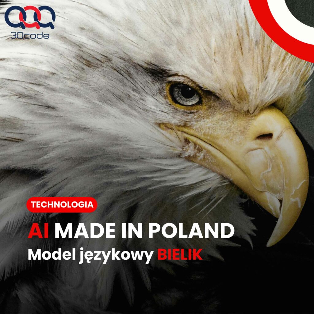 A close-up of an eagle illustrates the "BIELIK" AI language model, an AI innovation developed in Poland