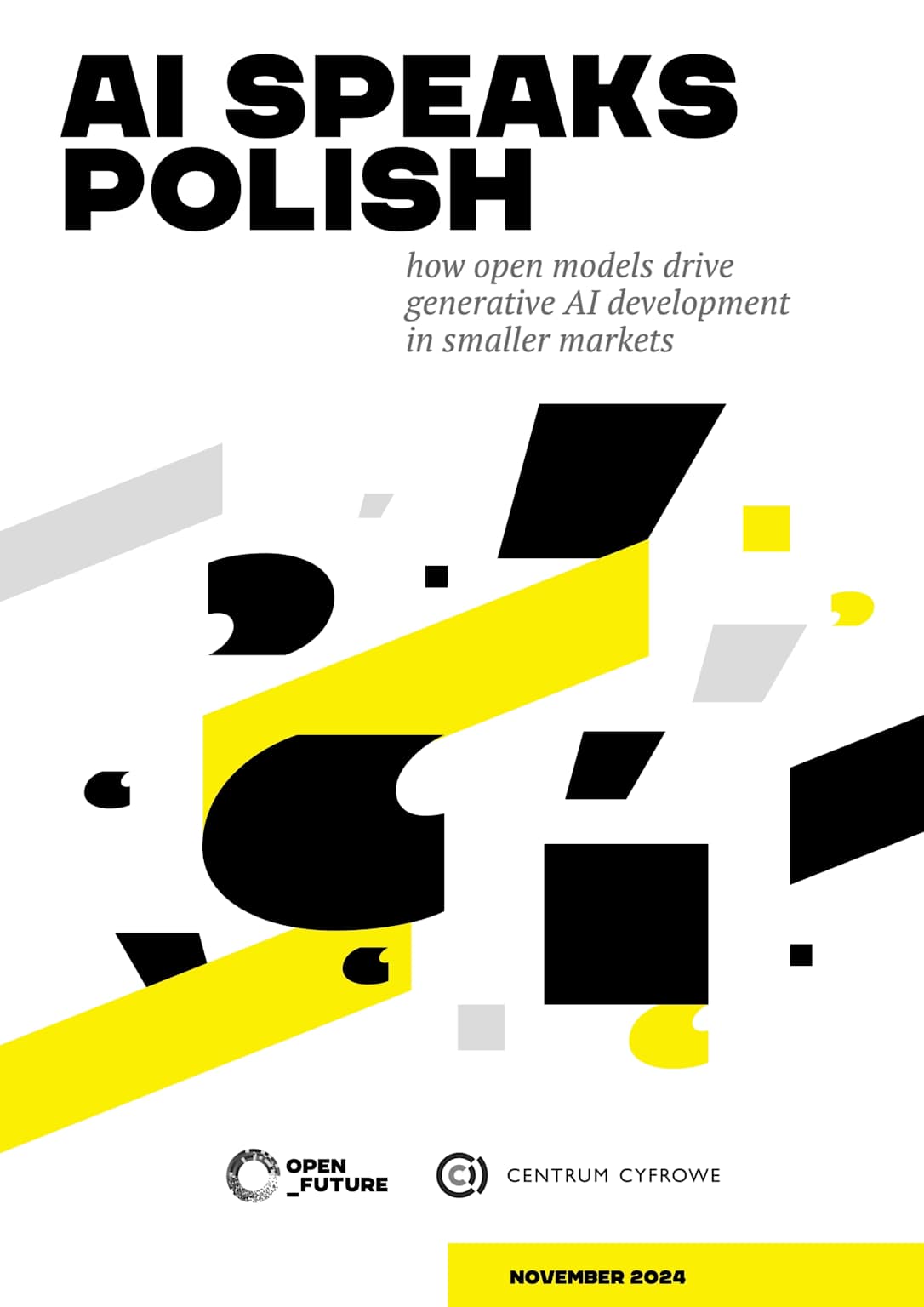 Cover for a report titled "AI Speaks Polish," discussing how open models influence generative AI development in smaller markets