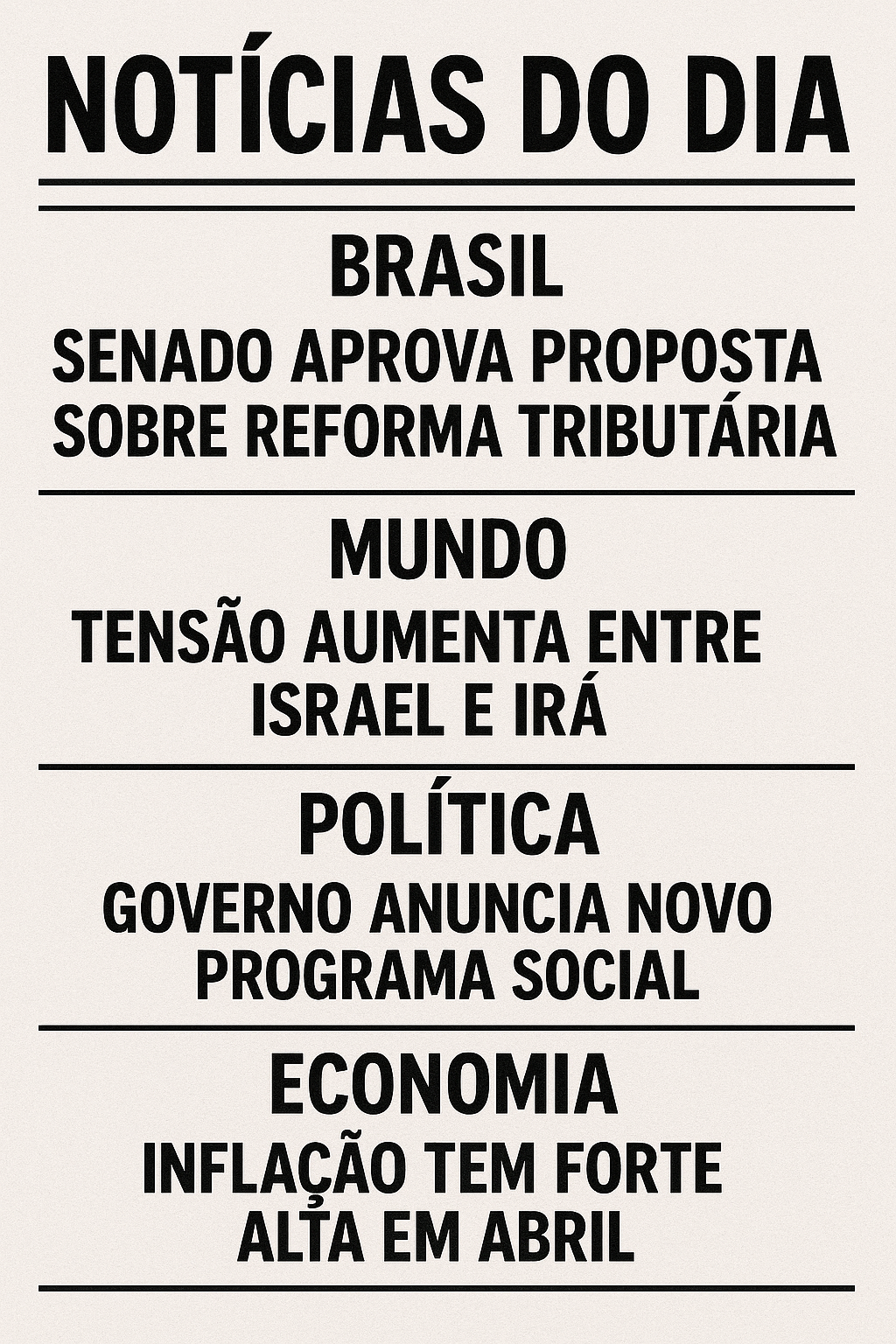 Manchetes de jornal representando as principais notícias do dia no Brasil e no mundo