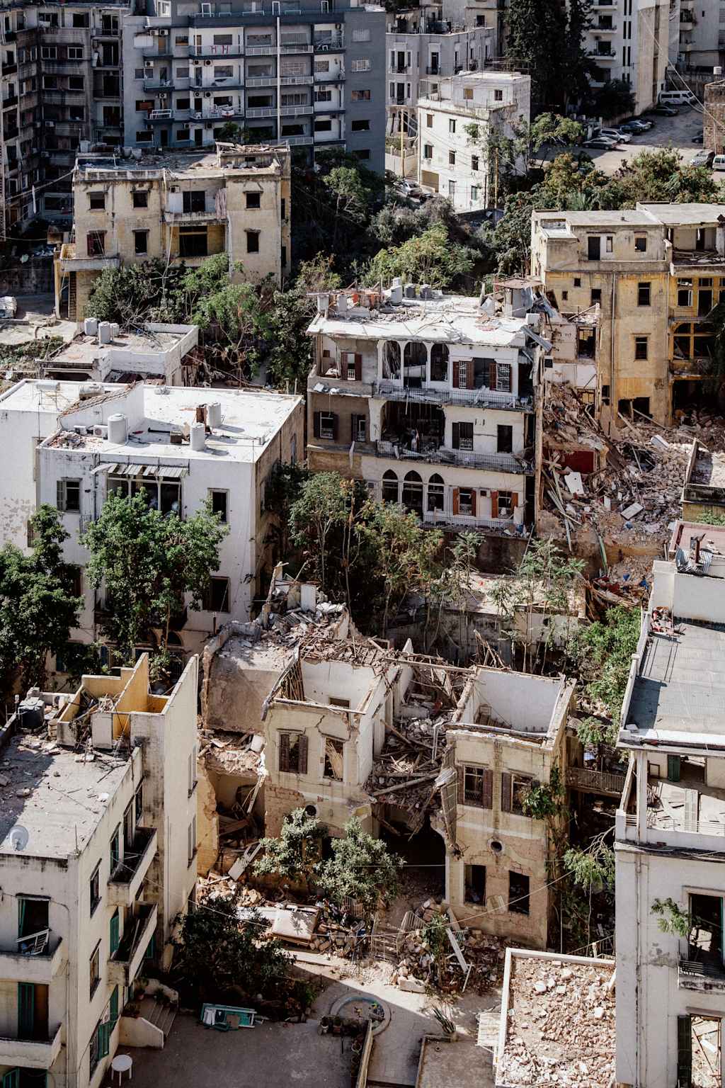 Dilapidated buildings in Beirut reflecting urban decay amid Lebanon's political and economic crisis