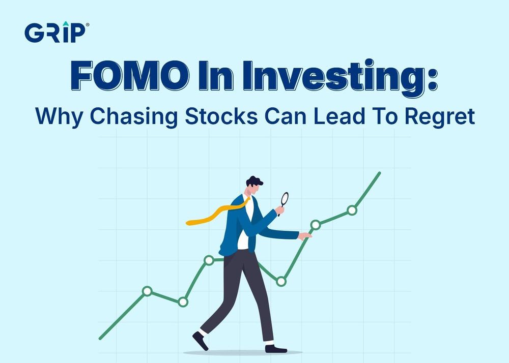 Illustration showing the concept of FOMO in investing and the risks of chasing stock market gains impulsively