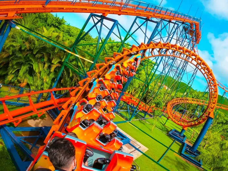 Roller coaster ride at Beto Carrero World theme park in Santa Catarina, Brazil.