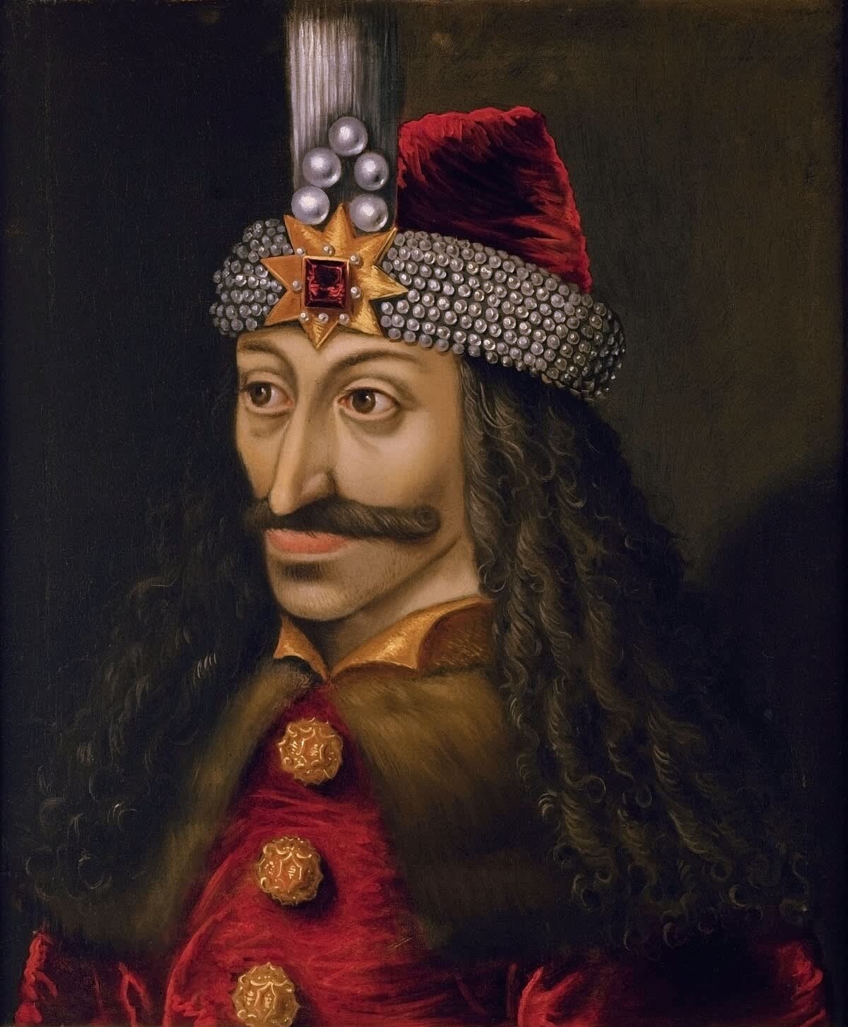 Portrait of Vlad Tepes, also known as Vlad the Impaler or Dracula, in traditional medieval attire.