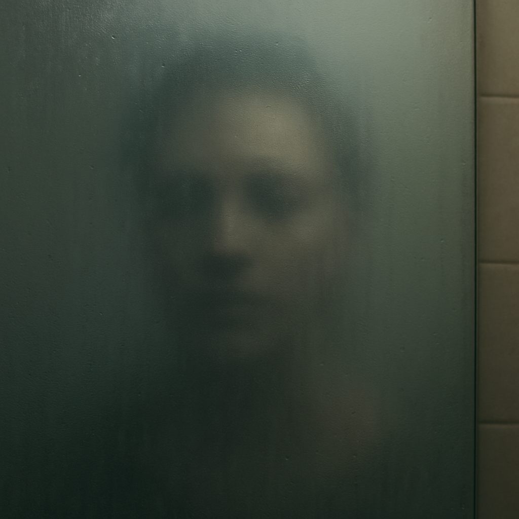 A blurred reflection of a person in a fogged mirror symbolizing introspection and the elusive nature of consciousness