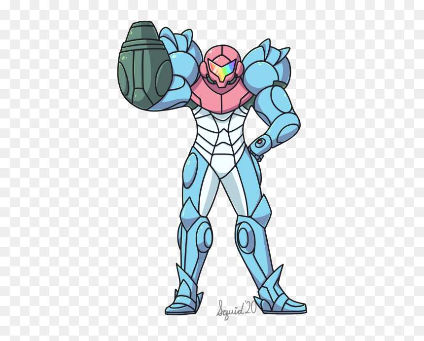 Cartoon drawing of Samus Aran in her iconic Power Suit from the Metroid series