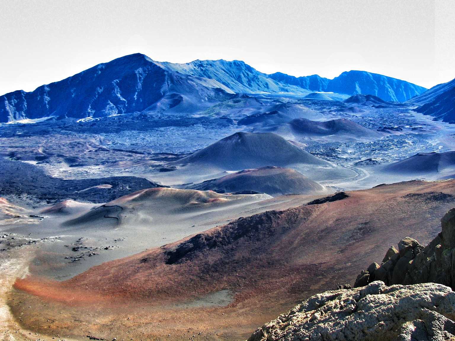 Haleakala crater on Maui features a stunning Mars-like volcanic landscape often described as otherworldly