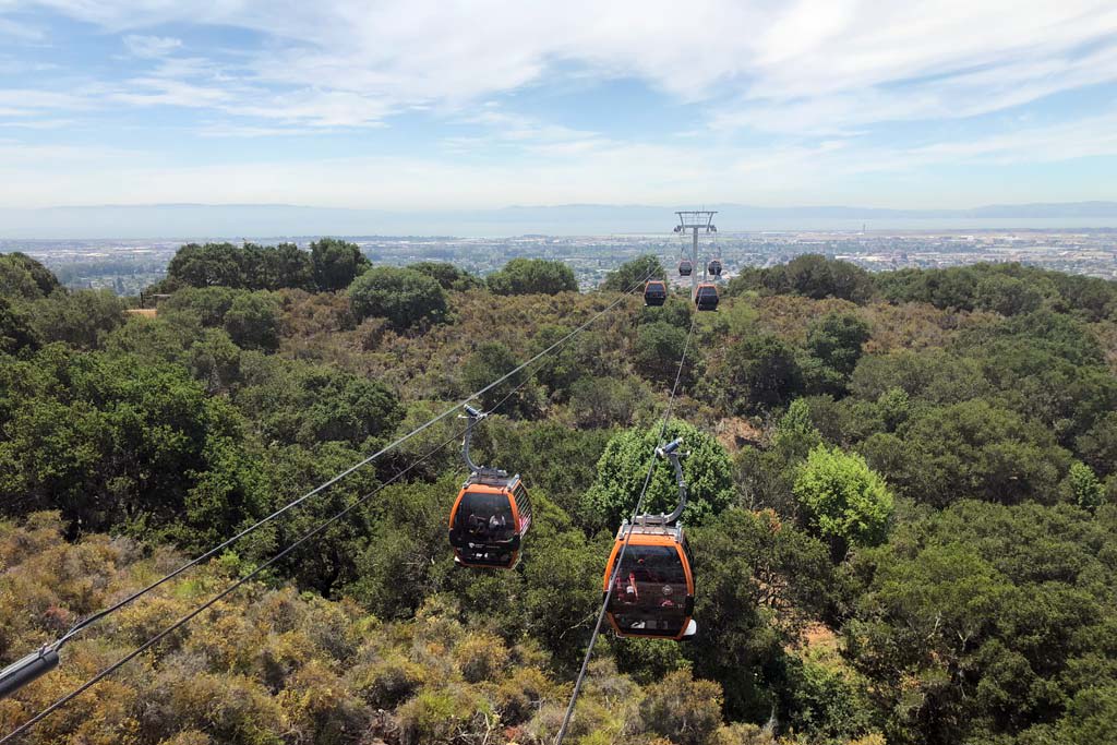 Gondola rides on the California Trail Boardwalk at Oakland Zoo offer aerial views of natural habitats and the city beyond