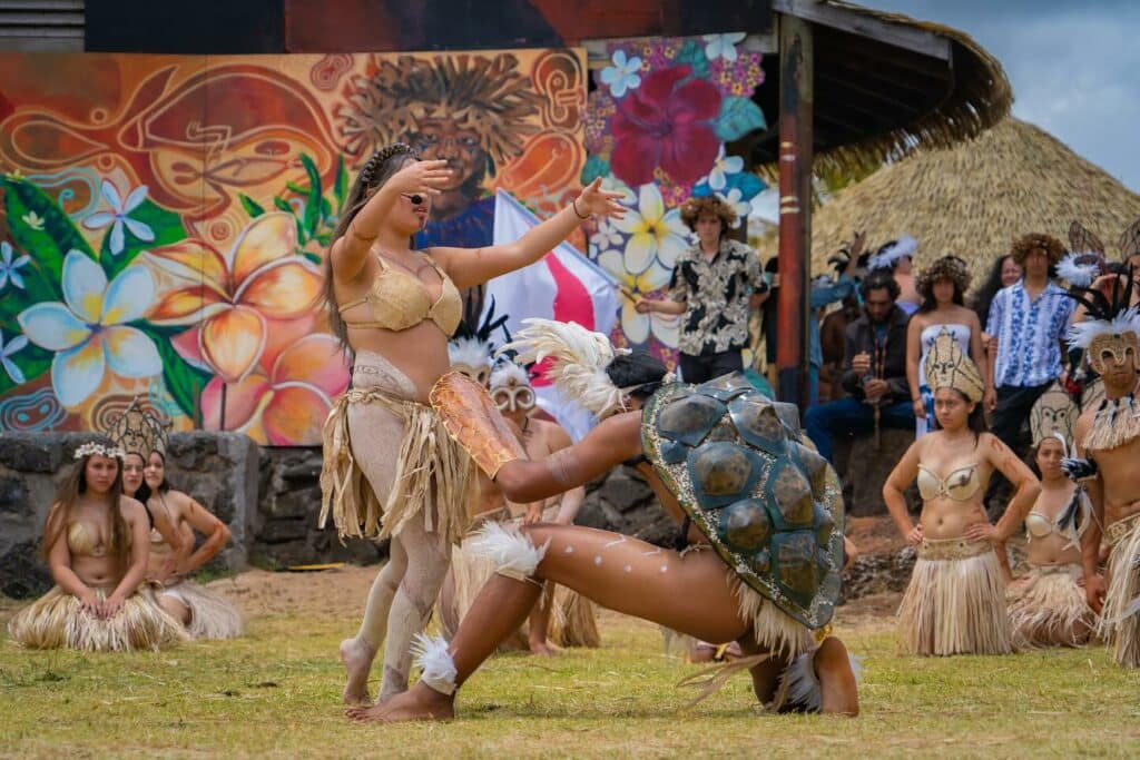 Traditional Rapa Nui cultural dance and celebration showcasing indigenous costumes and vibrant heritage on Easter Island