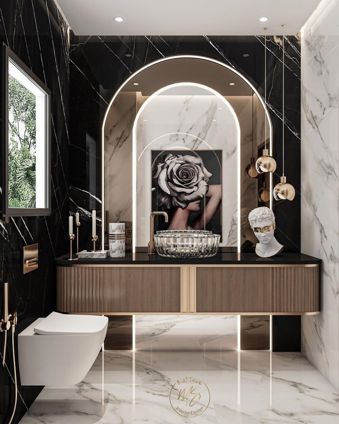 Glass Vessel Sink with Gold Fixtures