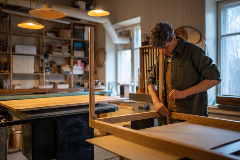 Skilled woodworker crafting furniture