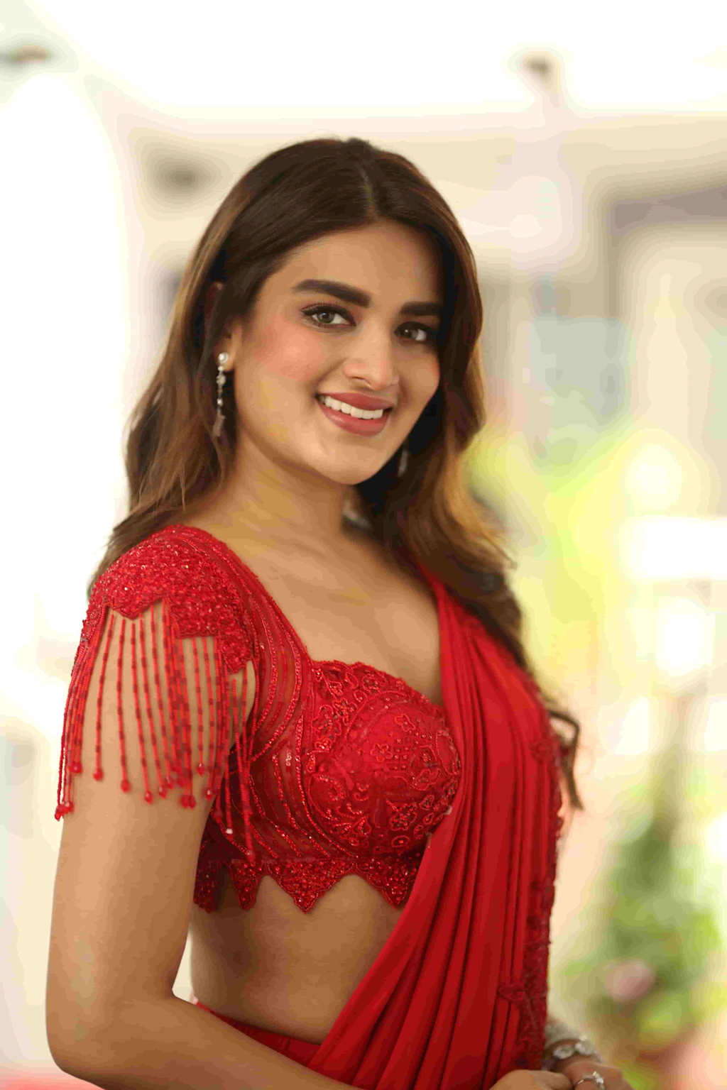 Nidhhi Agerwal in traditional red attire, likely from Hari Hara Veera Mallu (2025)