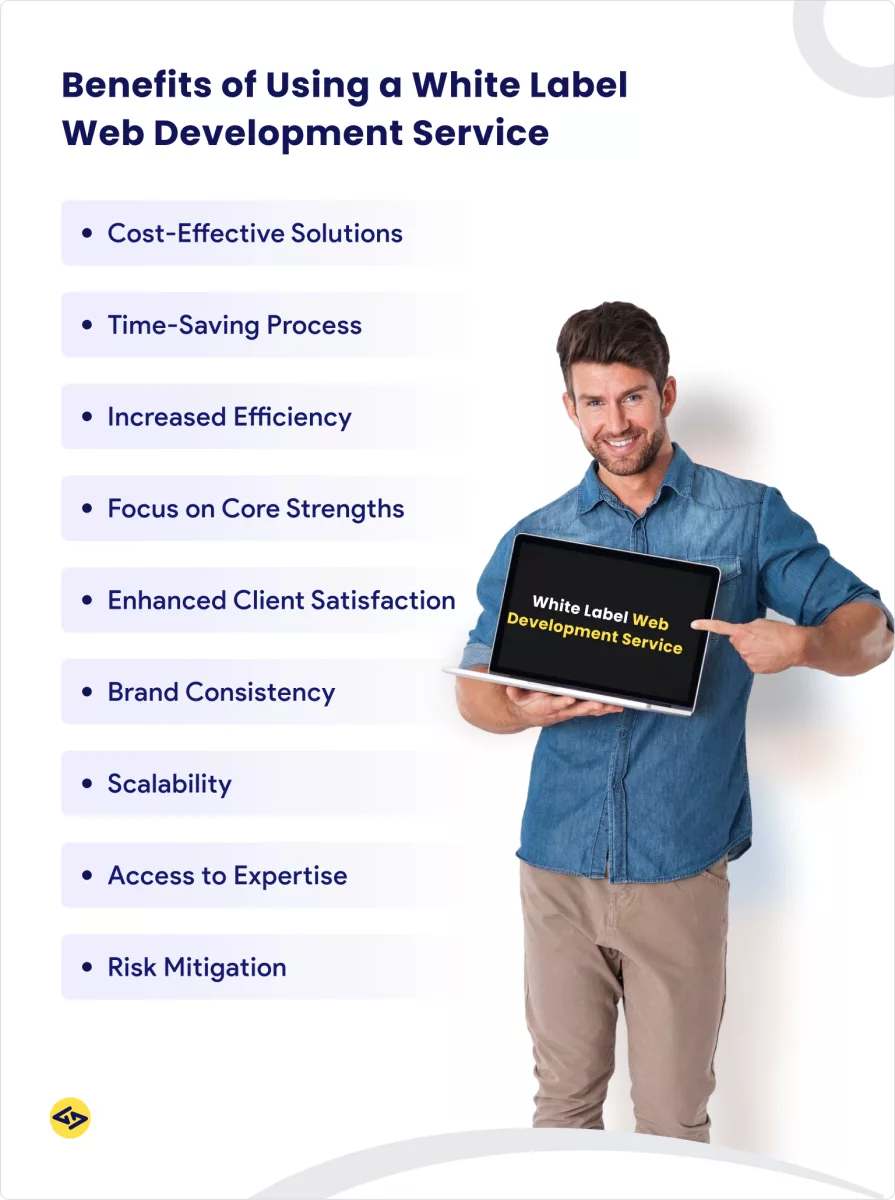 Benefits of using a white label web development service, including cost-effectiveness, time-saving, increased efficiency, and enhanced client satisfaction