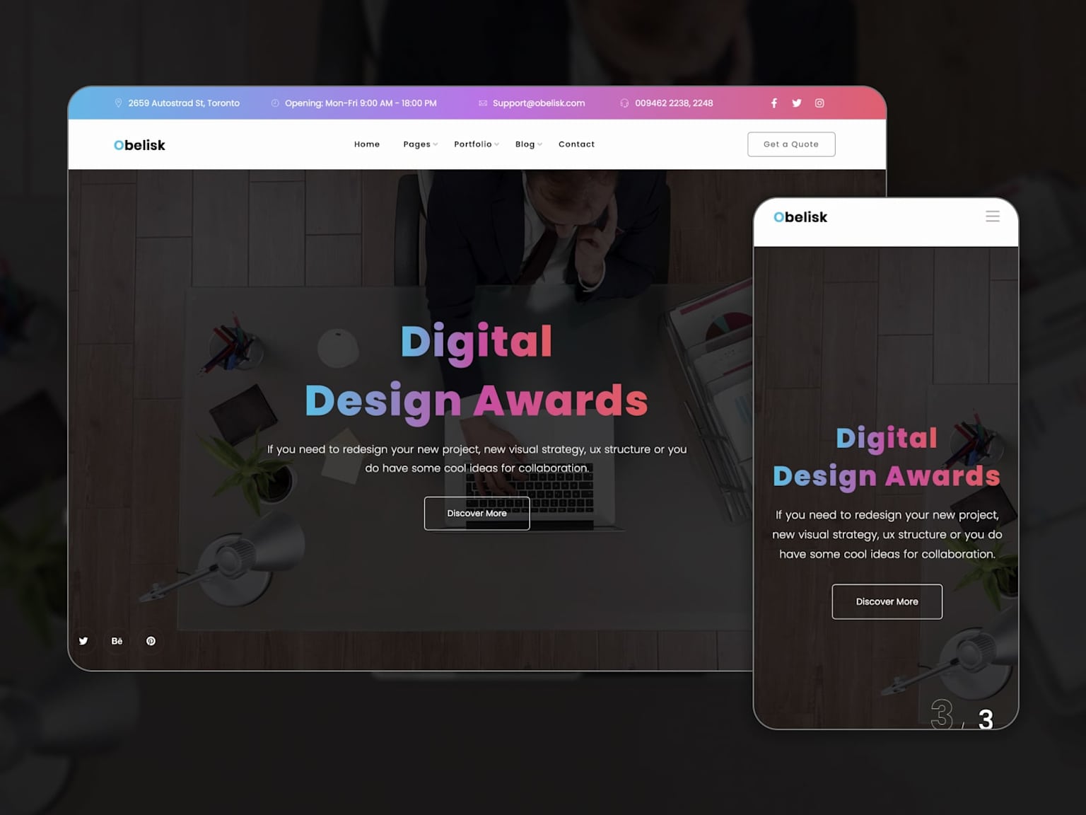 Responsive website design for a digital agency highlighting digital design awards and collaboration services