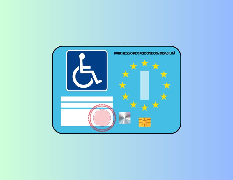 European Blue Badge (Contrassegno Unico Disabili Europeo) for accessible parking in Italy, allowing designated parking for persons with disabilities