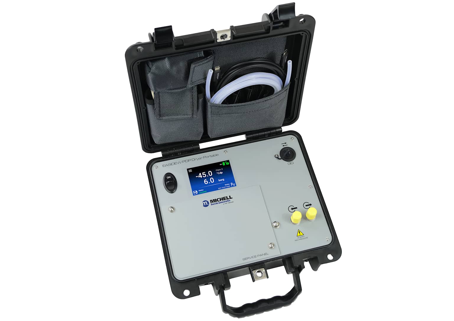 Portable dew point hygrometer for measuring water content in compressed air