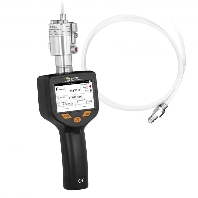 Handheld dew point meter for measuring compressed air quality parameters such as dew point, humidity, and pressure