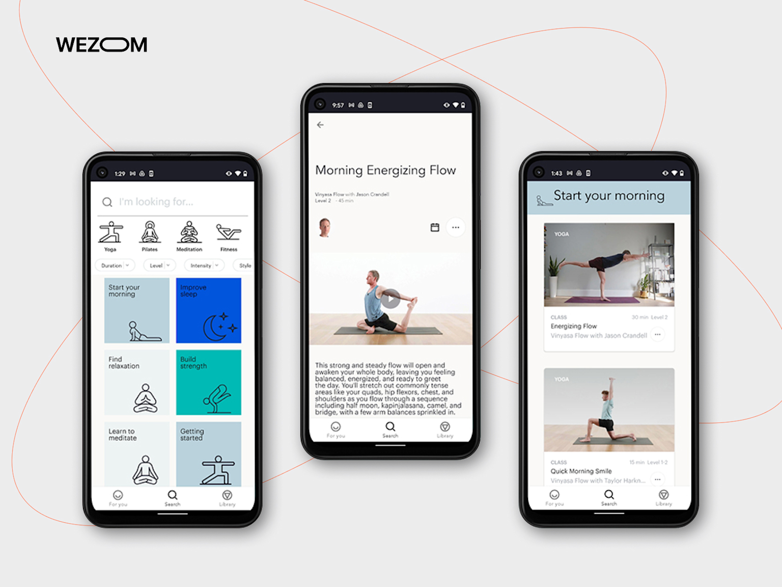 Mobile app interface showcasing a clean and organized UX design for a yoga and wellness app.