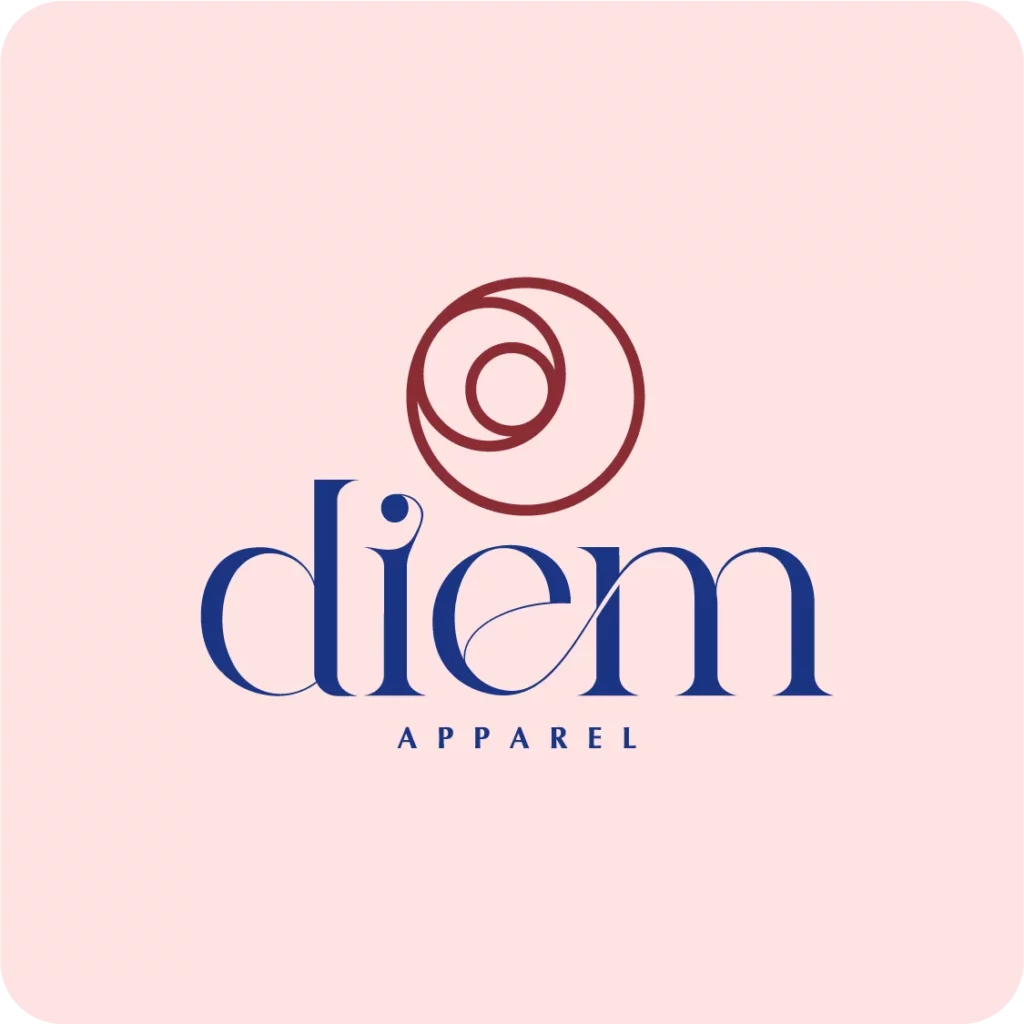 Example of a stylish AI-generated logo for a clothing brand called 'diem apparel' featuring a modern serif font and abstract circular icon