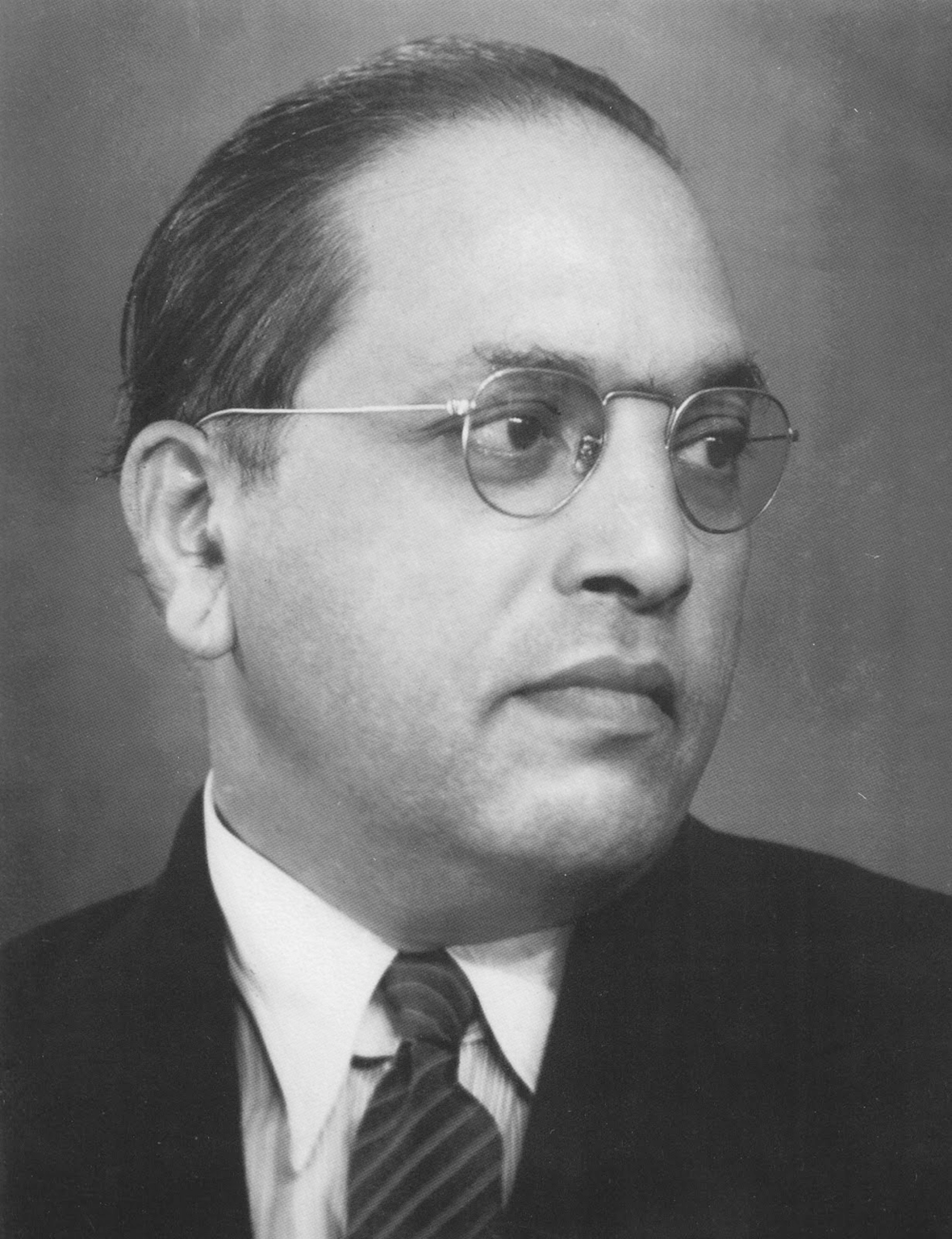 Portrait of Dr. B. R. Ambedkar, an Indian economist and scholar, highlighting his academic persona