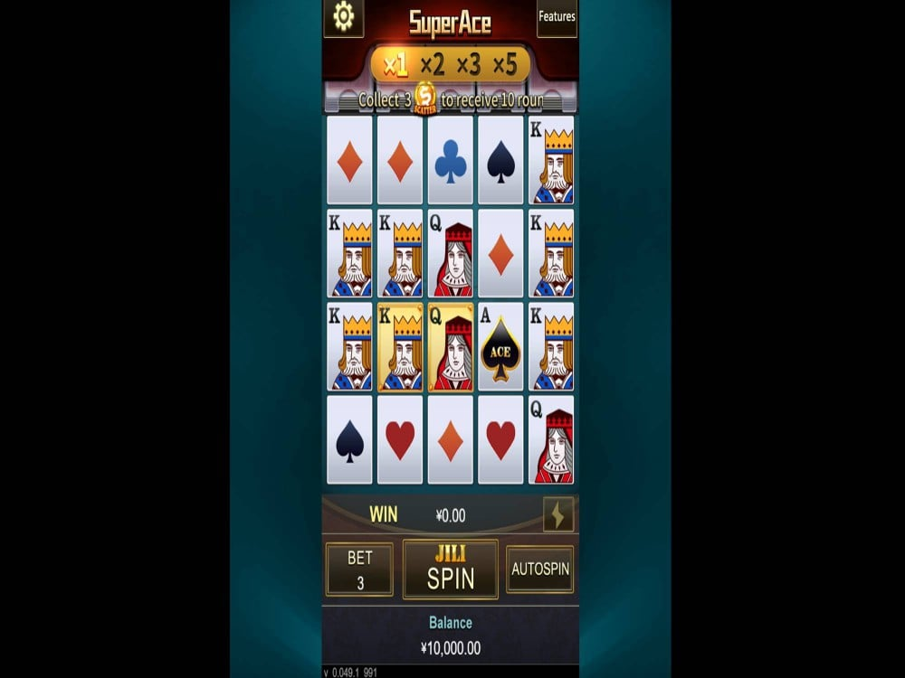 JILI Free 100 Register Bonus: The Perfect Start for Gamers 5 Screenshot of the JILI slot game Super Ace showing the game grid, betting options, and multipliers on a mobile interface