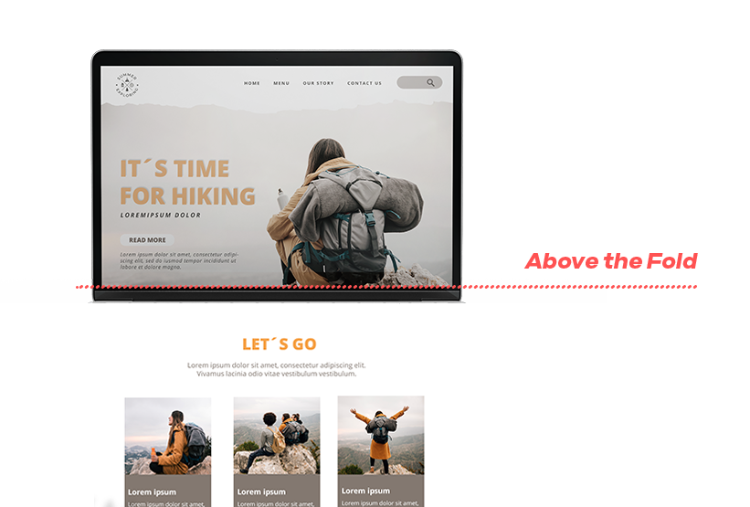 Landing page example showing key hiking message positioned above the fold for quick visitor understanding.