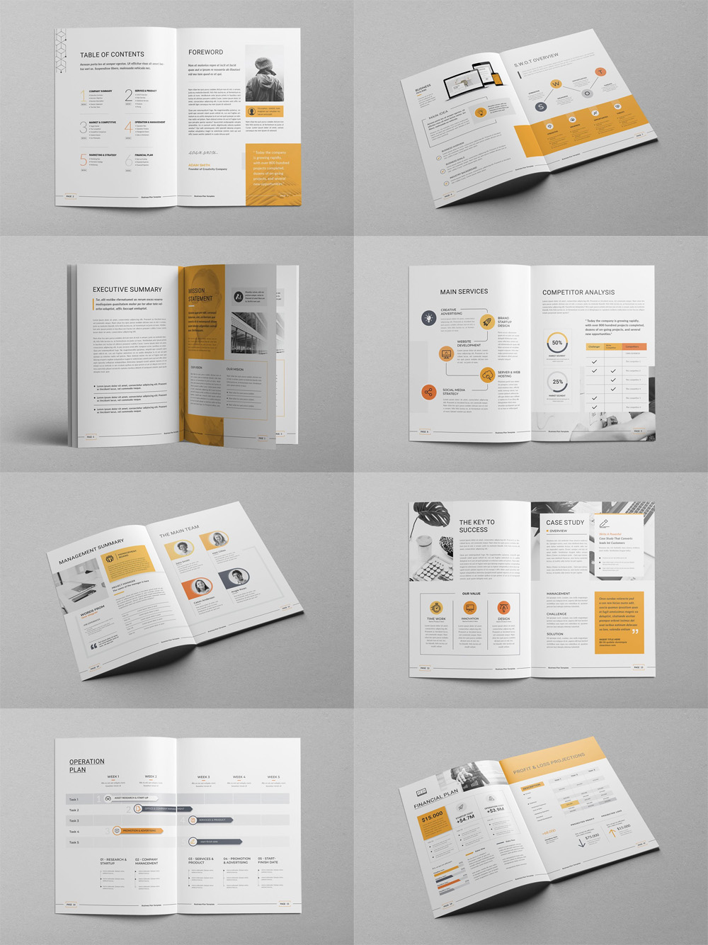 Professional business booklet templates showing structured content planning and information architecture for clear communication.