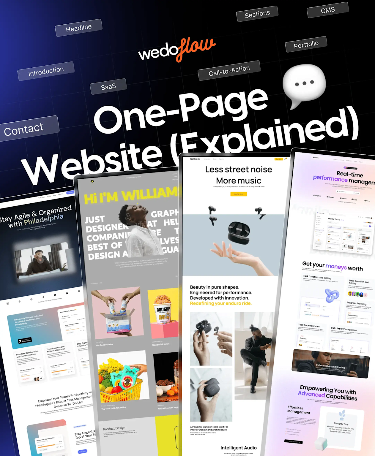 Examples of modern, responsive one-page websites illustrating design elements and user flow.