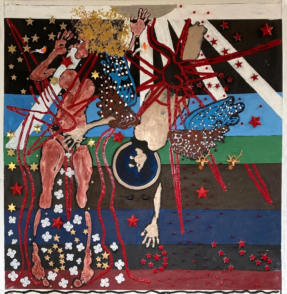 Symbolic artwork depicting fallen angels or watchers with cosmic and spiritual imagery, inspired by the Book of Enoch's theme of divine descent.