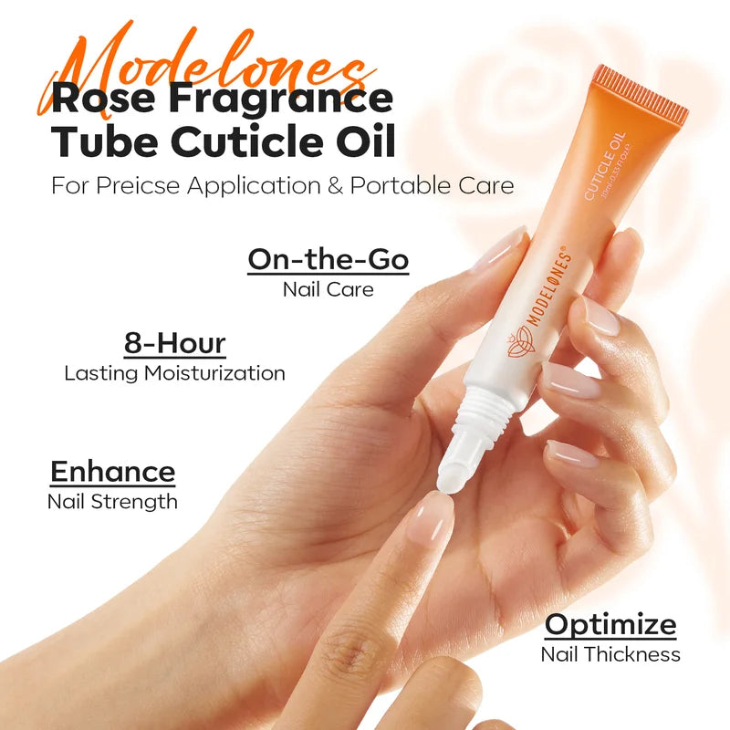 Modelones rose fragrance tube cuticle oil promotes on-the-go nail care with lasting moisturization and nail strength enhancement