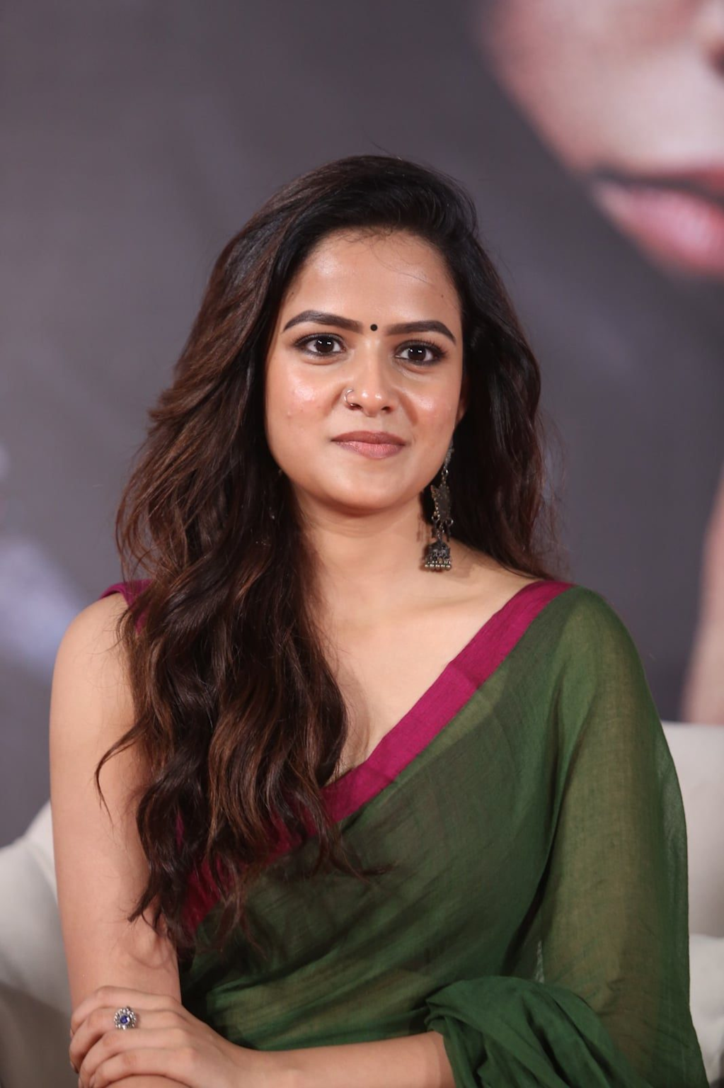 Vaishnavi Chaitanya attending the trailer launch event for the movie "Jack 2025" wearing a traditional green saree