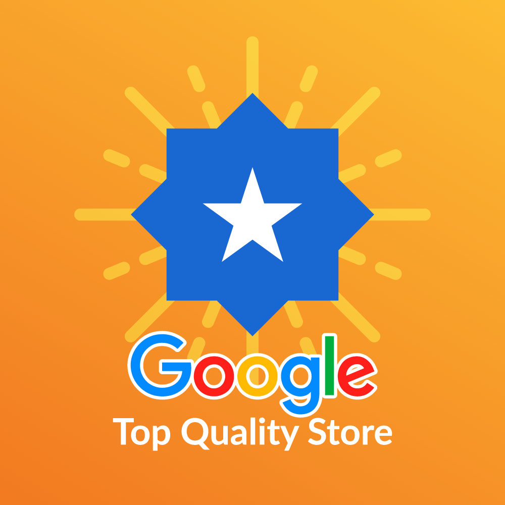 Google Top Quality Store badge with a star logo on an orange background