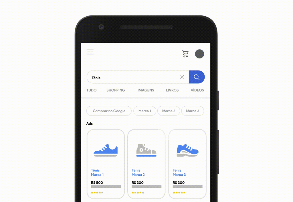 Mobile Google Shopping search interface showing sneaker product ads with wide, possibly small images on screen