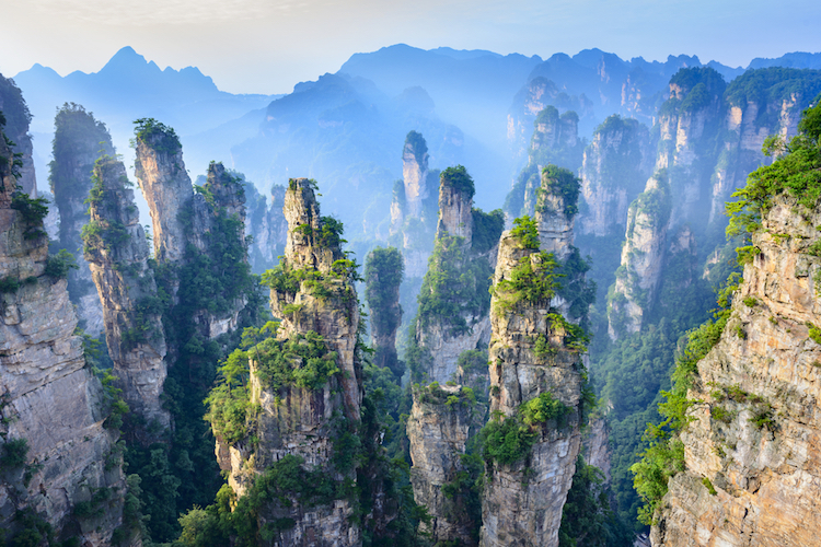 Zhangjiajie National Forest Park's towering sandstone pillars, the real-life inspiration for 'Avatar's' floating mountains