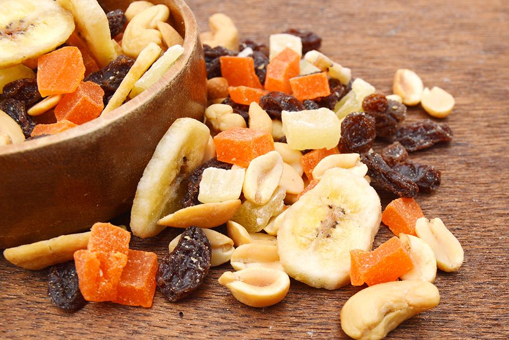 A nutrient-rich mix of dried fruits and nuts as a healthy snack for active teenagers