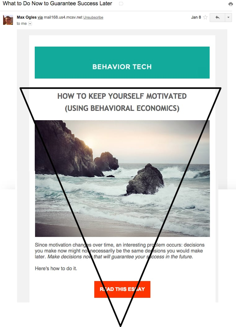 Email newsletter example showing an effective visual hierarchy design with a bold header, engaging image, informative text, and a clear call-to-action button.