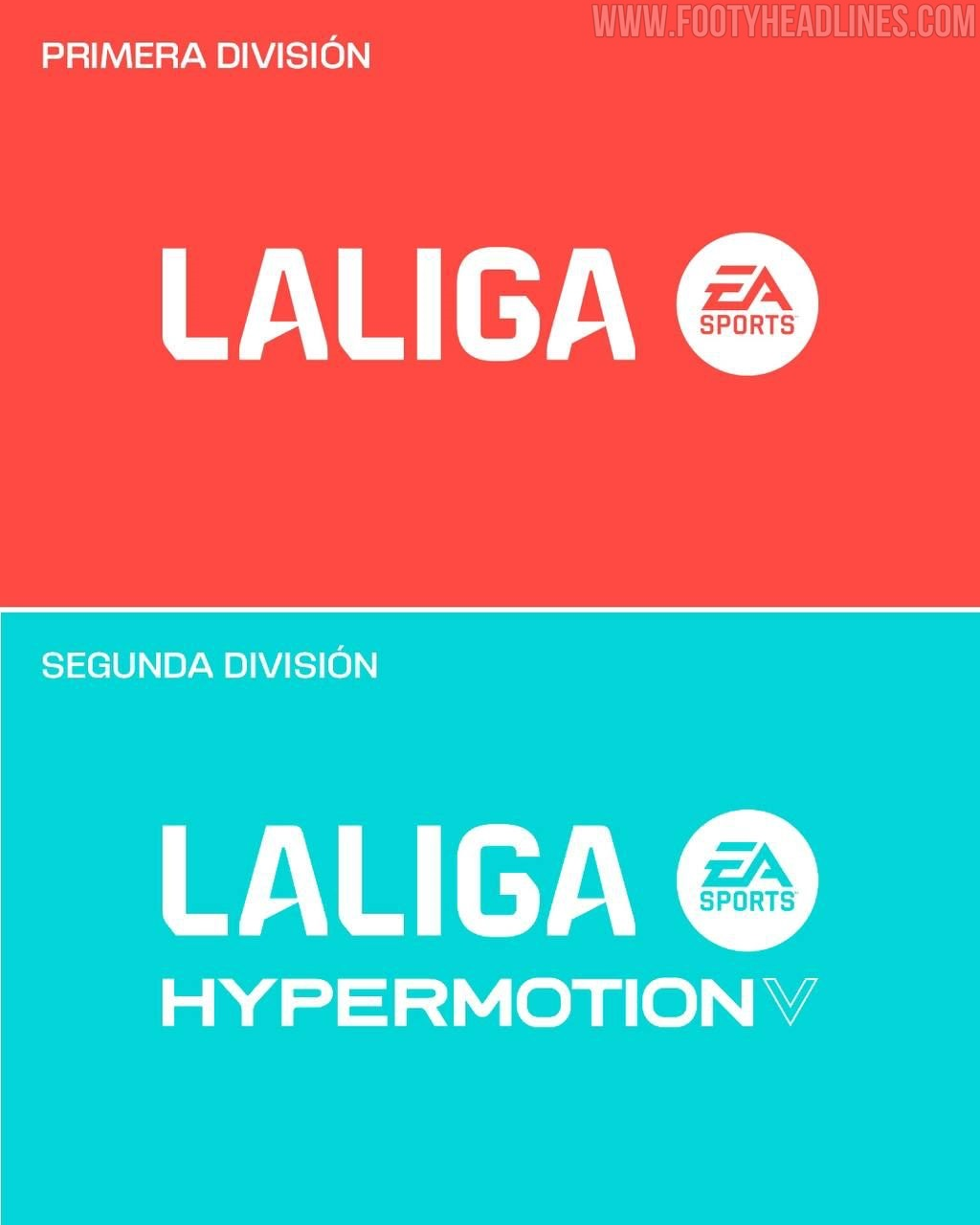 Official 2025 LaLiga EA Sports logos for Primera and Segunda División with HyperMotion V technology branding